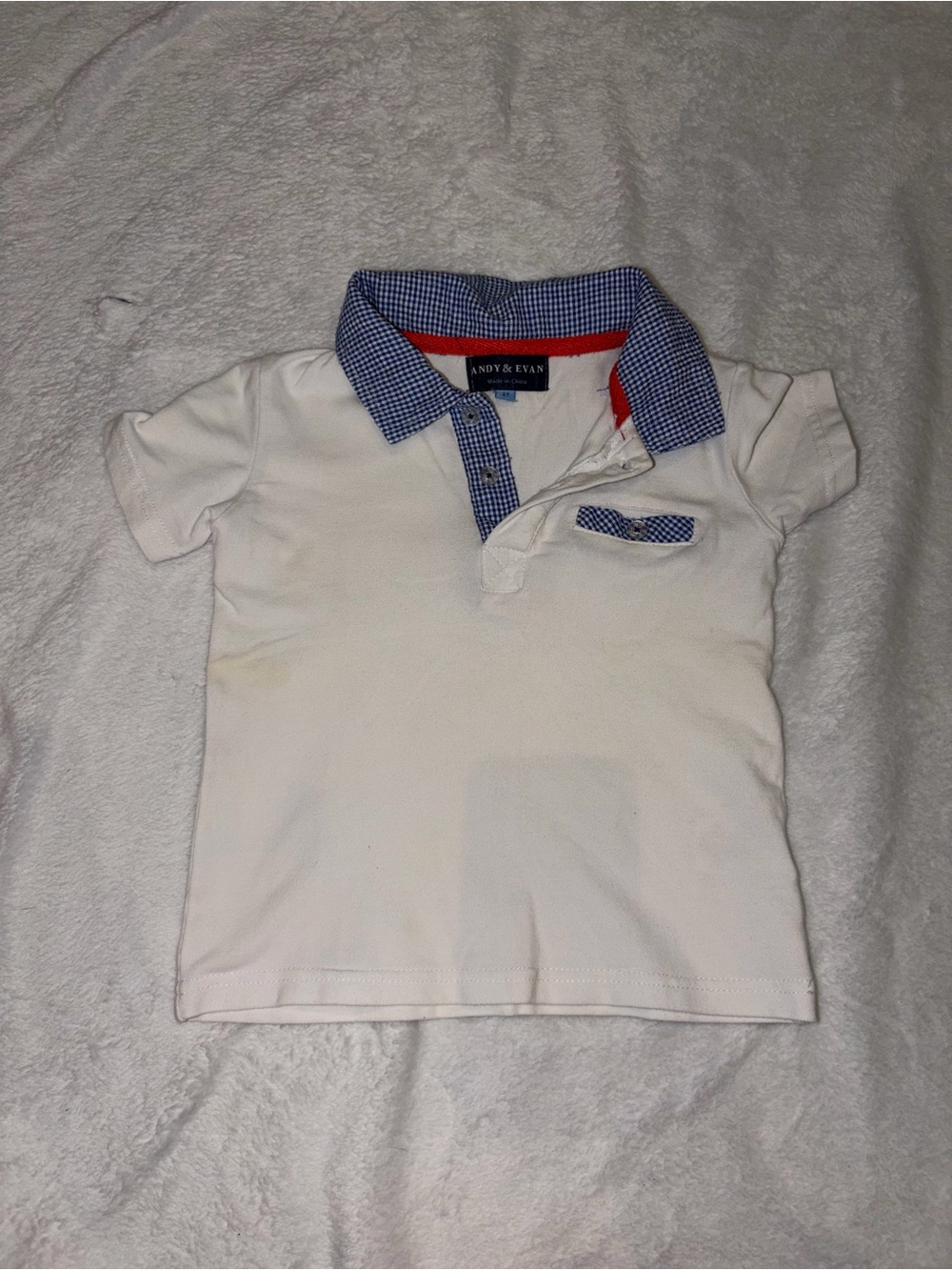 Andy & Evan White Polo with Blue Check Collar and Red Trim